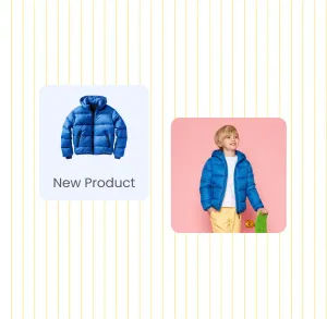 A new product placeholder beside the same jacket generated onto a model