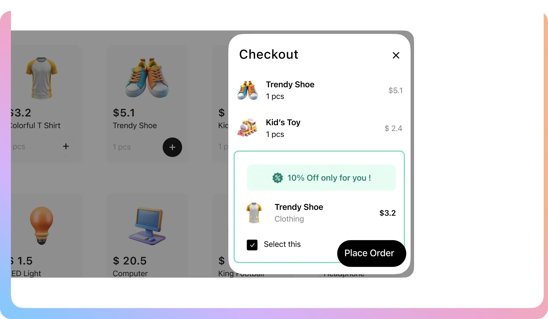 A checkout panel offering a discounted extra item before the order is placed