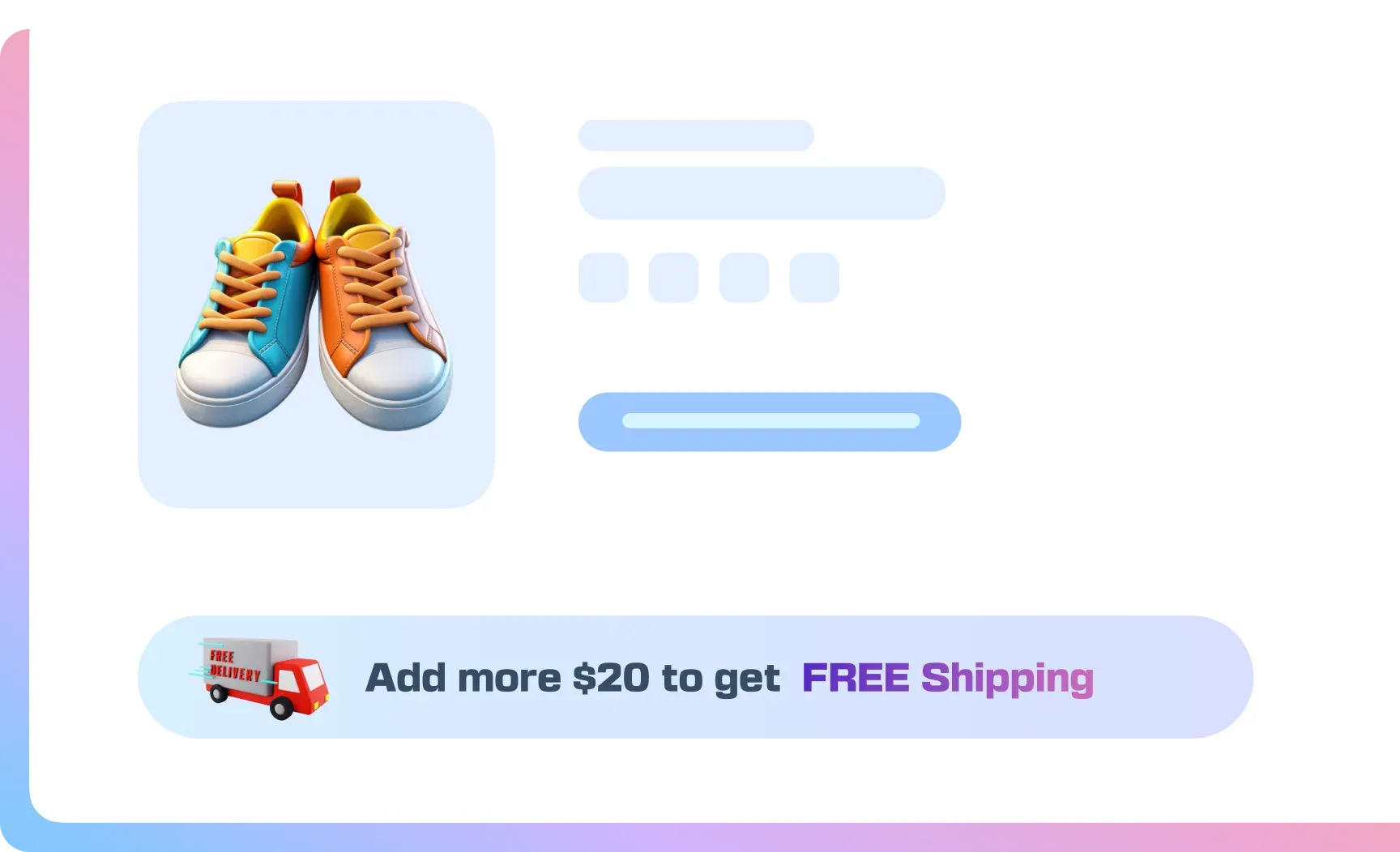 A product page under a bar reading “Add more $20 to get FREE Shipping”