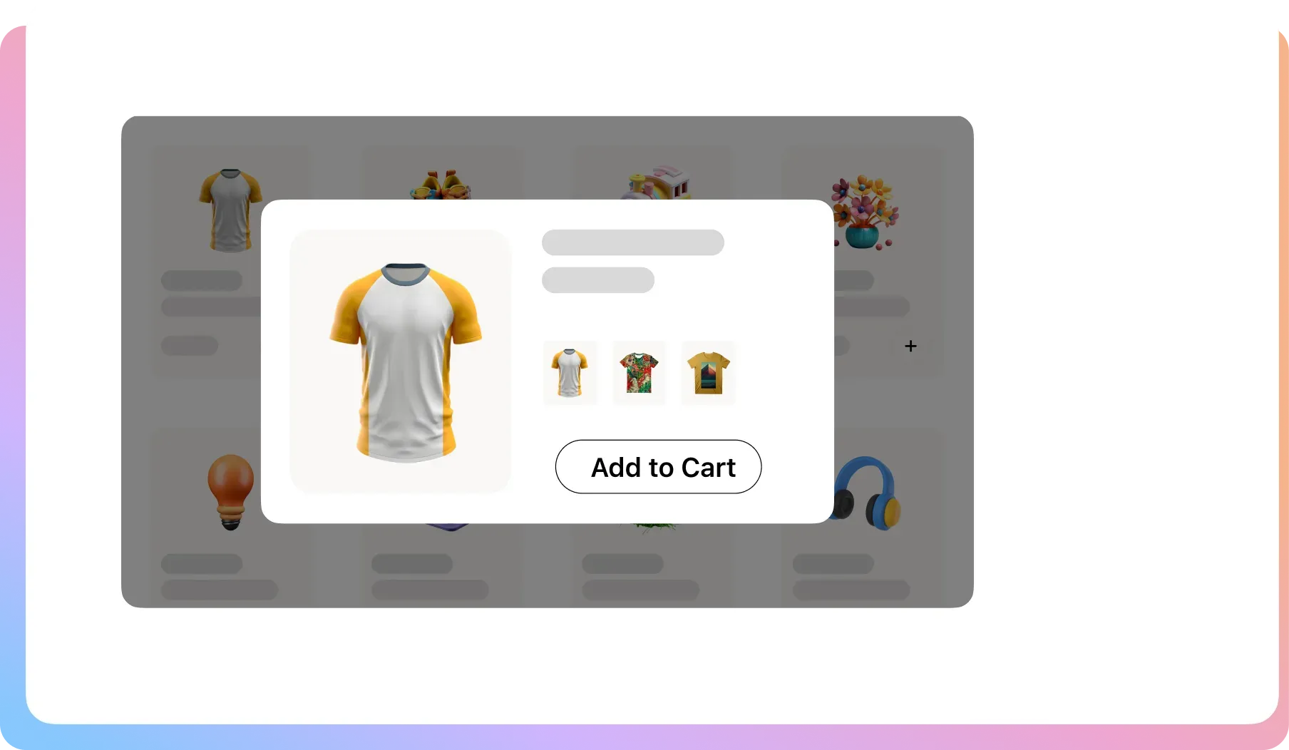 A shop grid with a product opened in a quick view popup