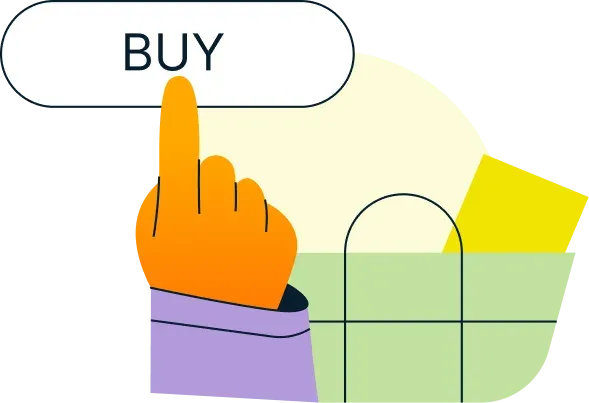 A finger pressing a Buy button above a shopping basket