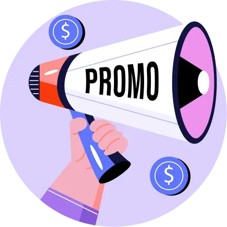 A hand raising a megaphone marked Promo