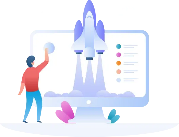 A rocket launching from a screen