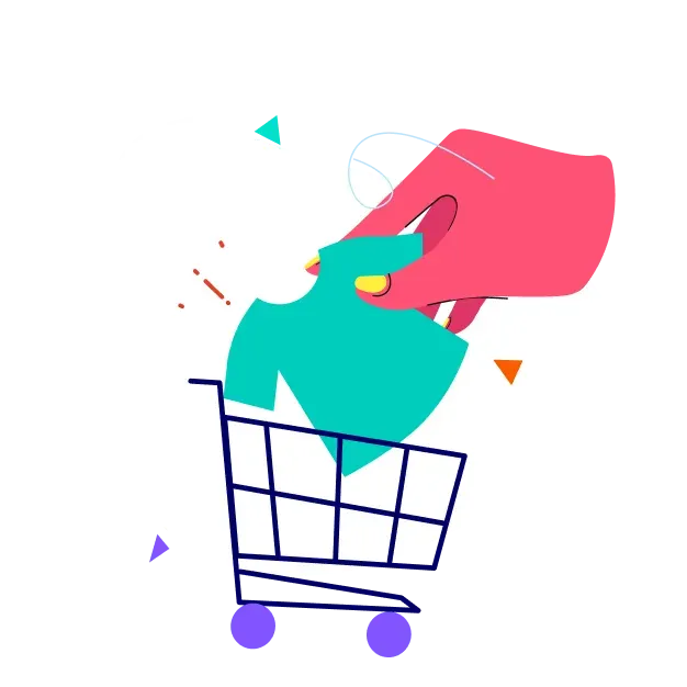 A hand dropping a shirt straight into a trolley