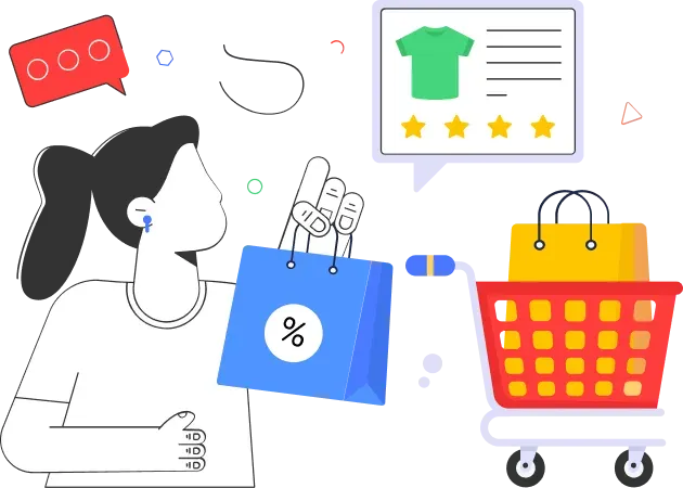 A shopper weighing up a discounted bag beside a full trolley