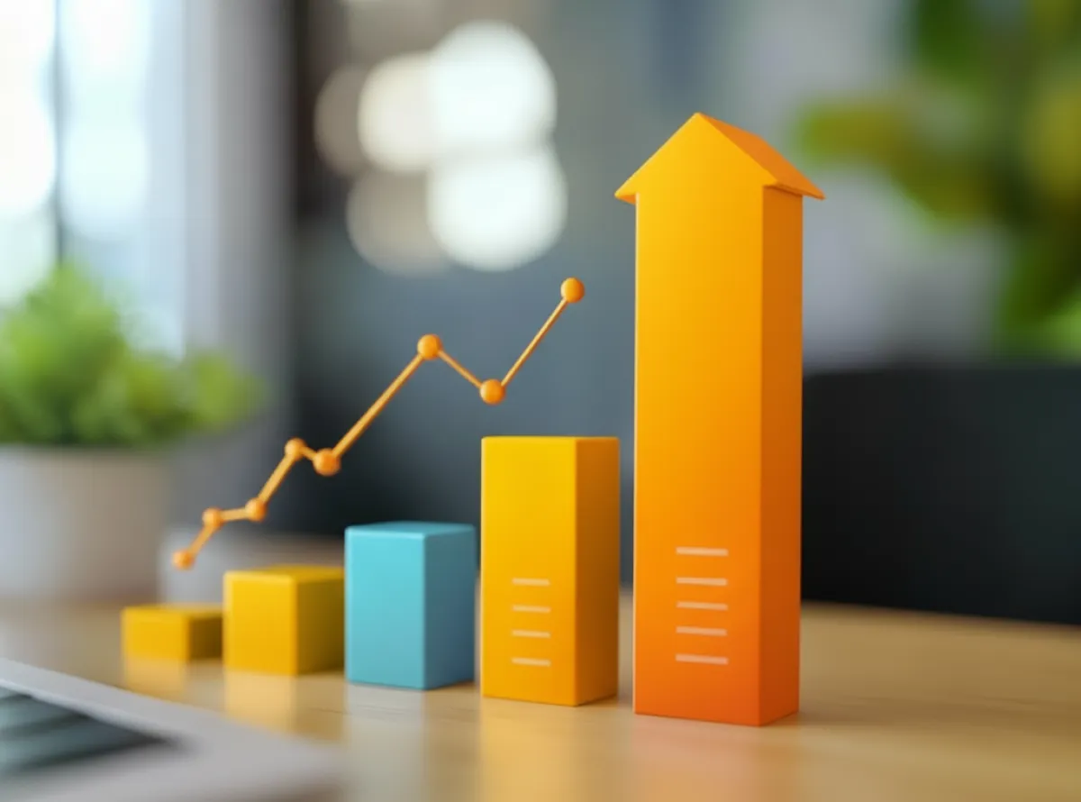 A rising bar chart topped by an upward arrow