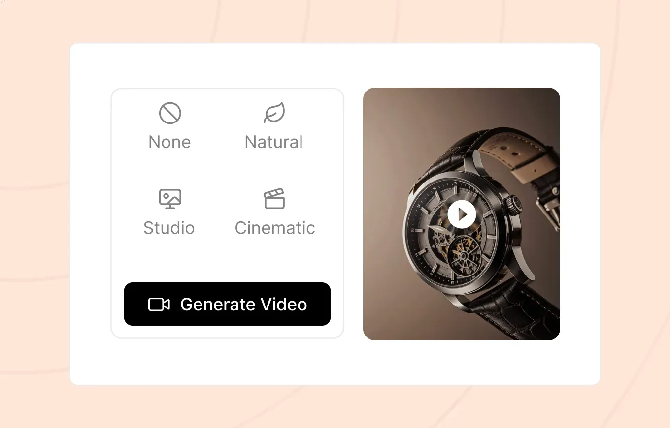 None, natural, studio and cinematic video presets beside a Generate video button