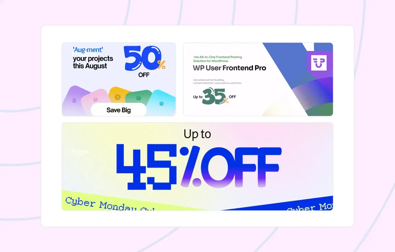 One set of promo banners placed as a product image, a post image and a page banner