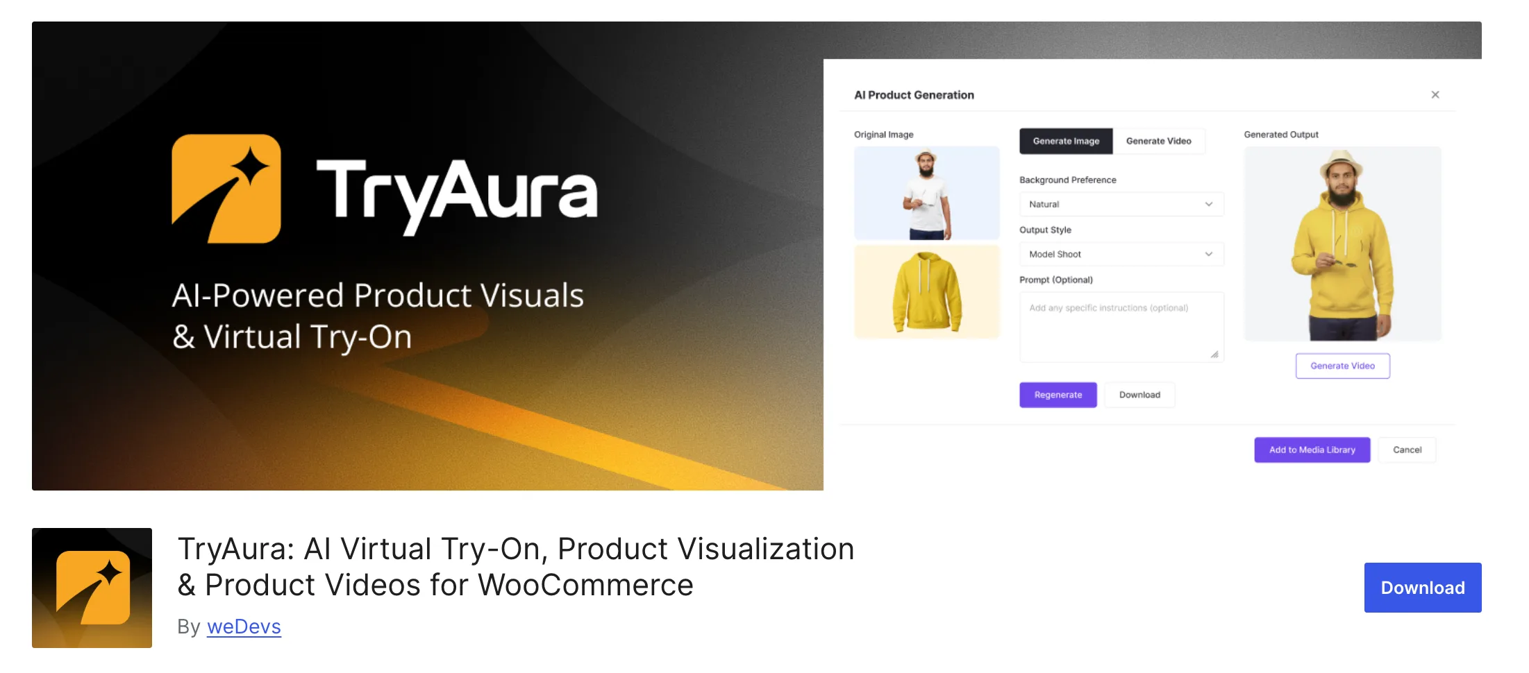 TryAura: AI Virtual Try-On, Product Visualization & Product Videos for WooCommerce