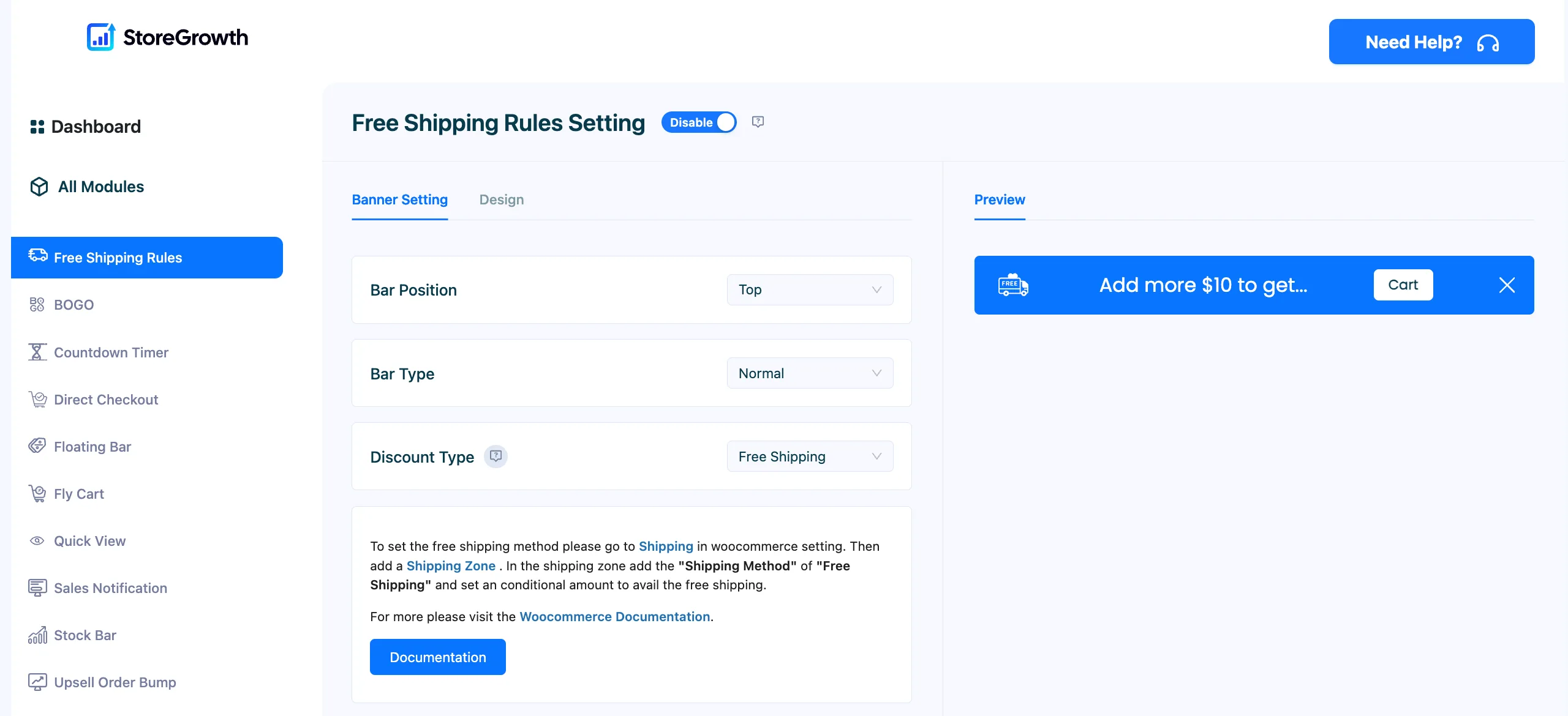Basic settings of setting up a free shipping bar