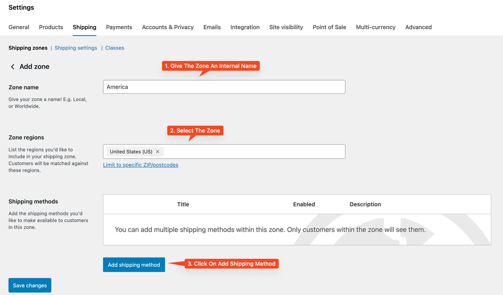 Adding Shipping Zones in WooCommerce