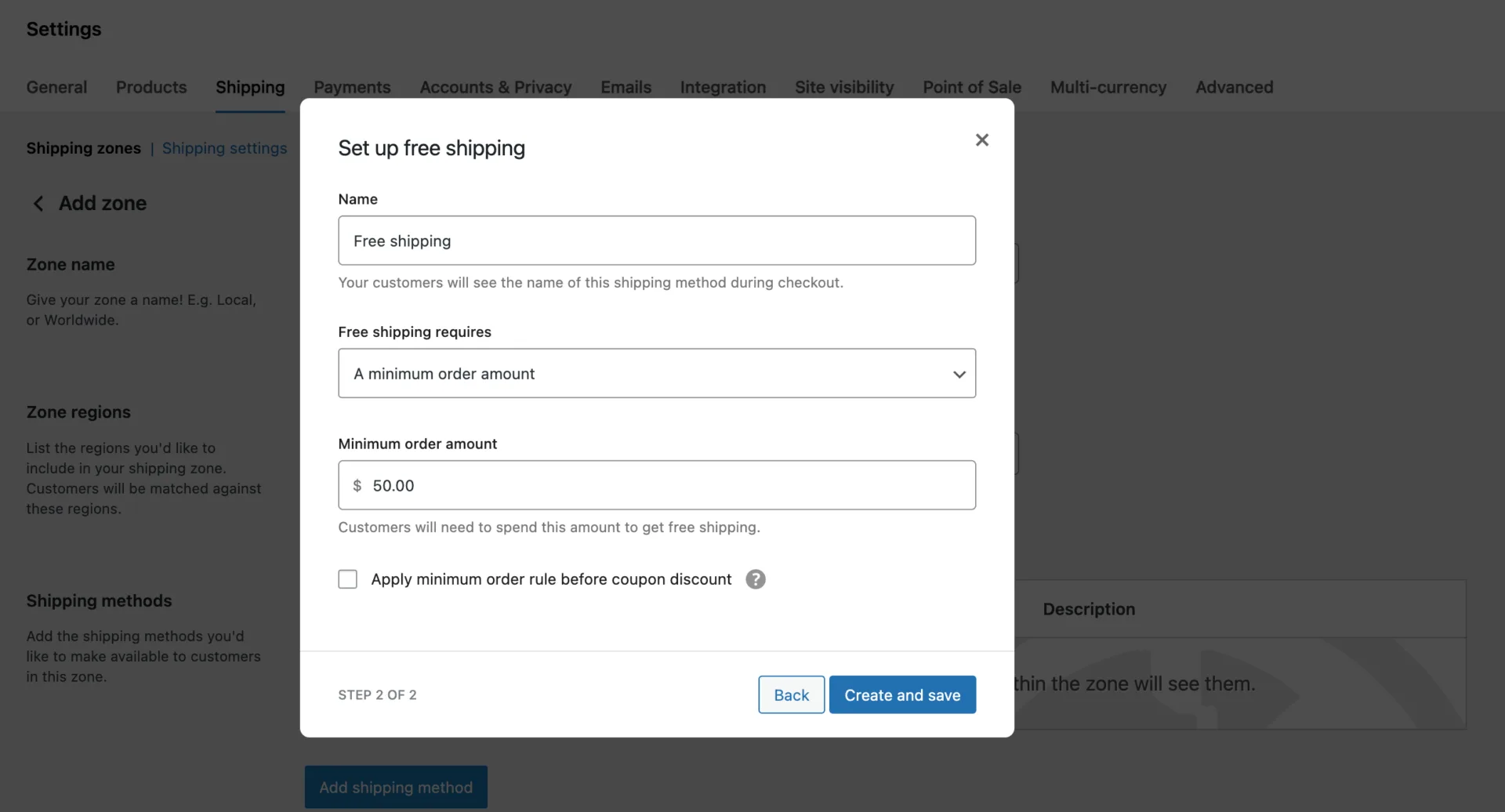 Setting up Free Shipping Conditions
