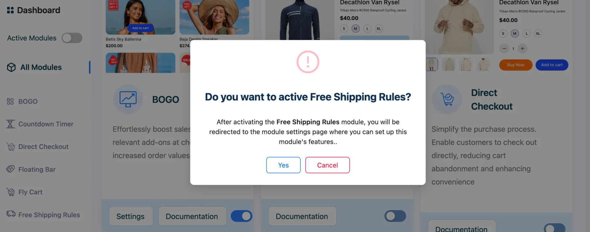 Activating FREE shipping Bar module in StoreGrowth