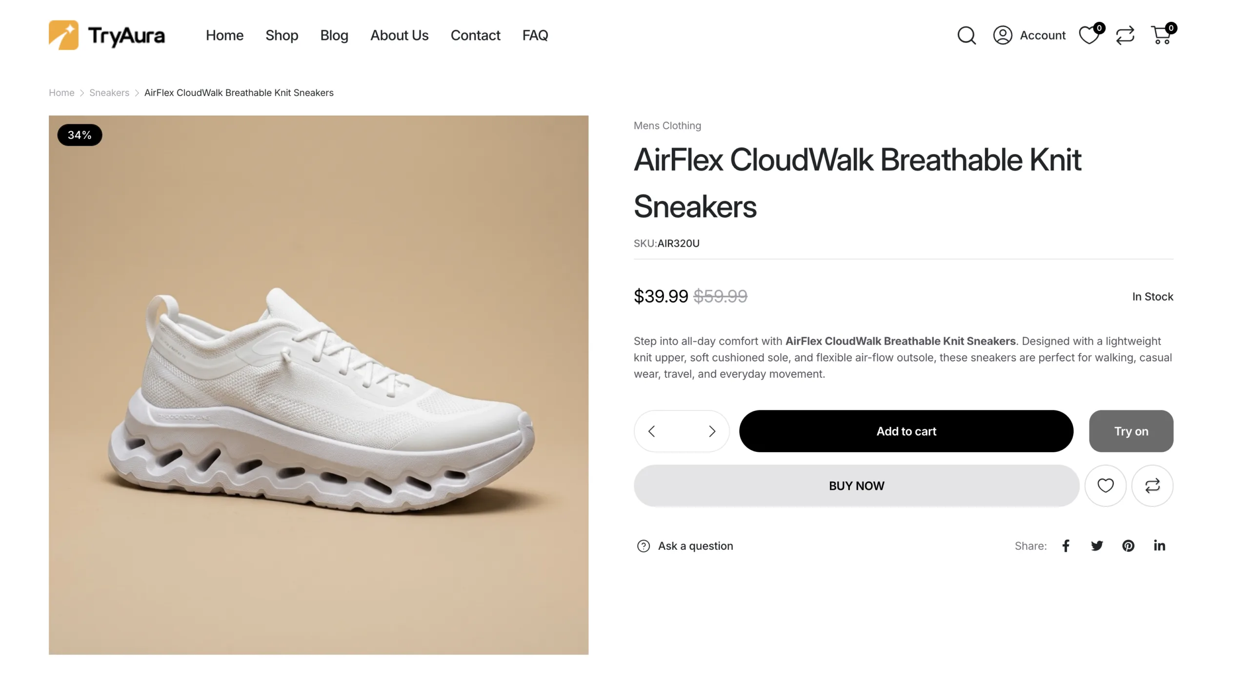 The same sneaker after the product photo has been improved using AI