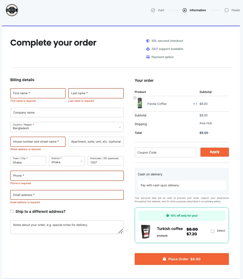 WooCommerce one page checkout