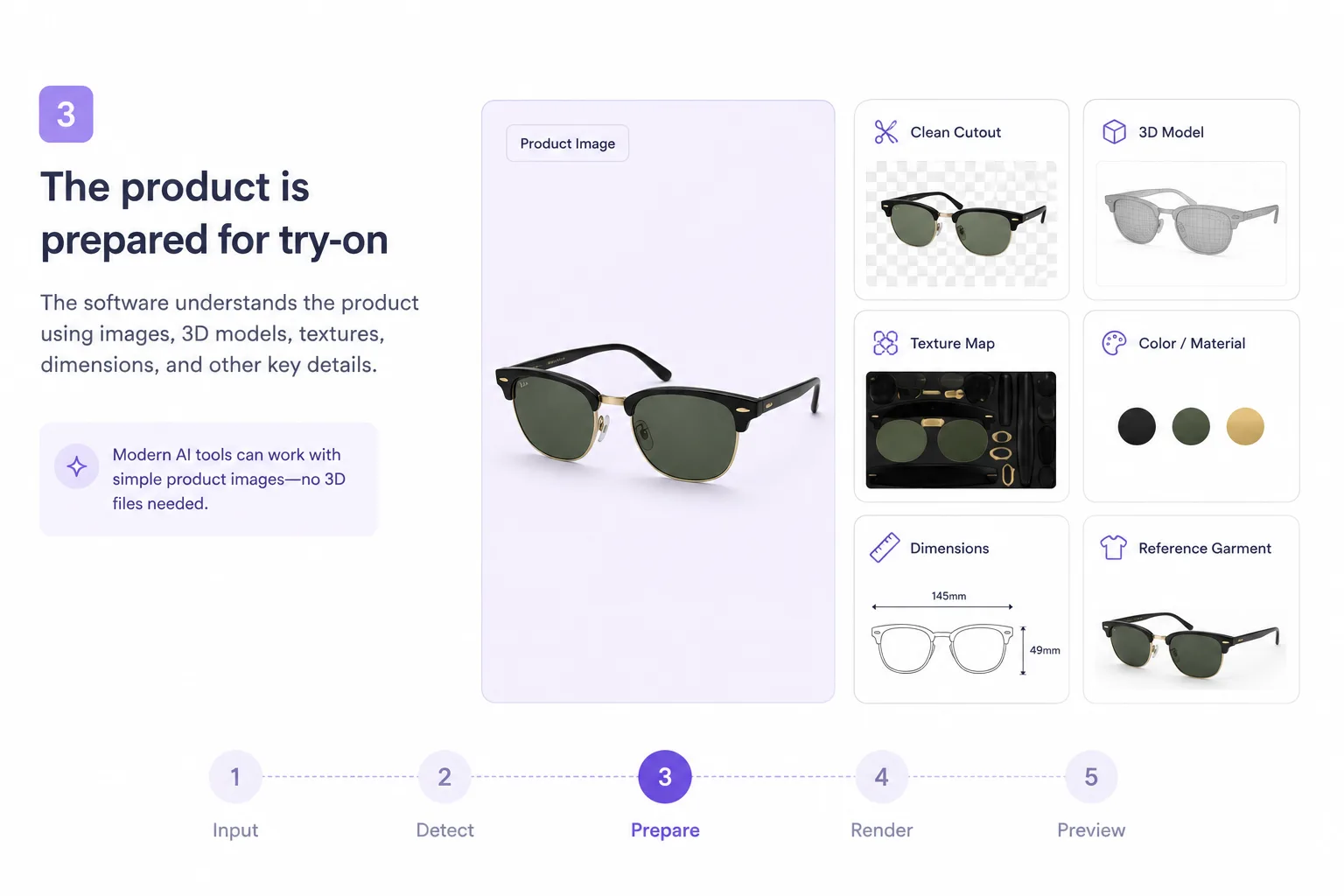 The product is prepared for virtual try-on