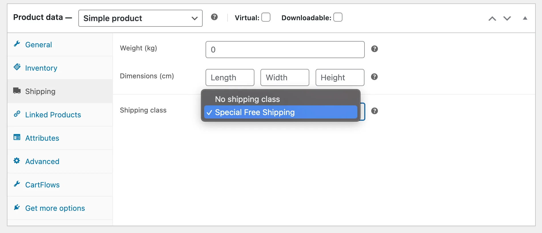 Assigning free shipping class to specific products for free shipping