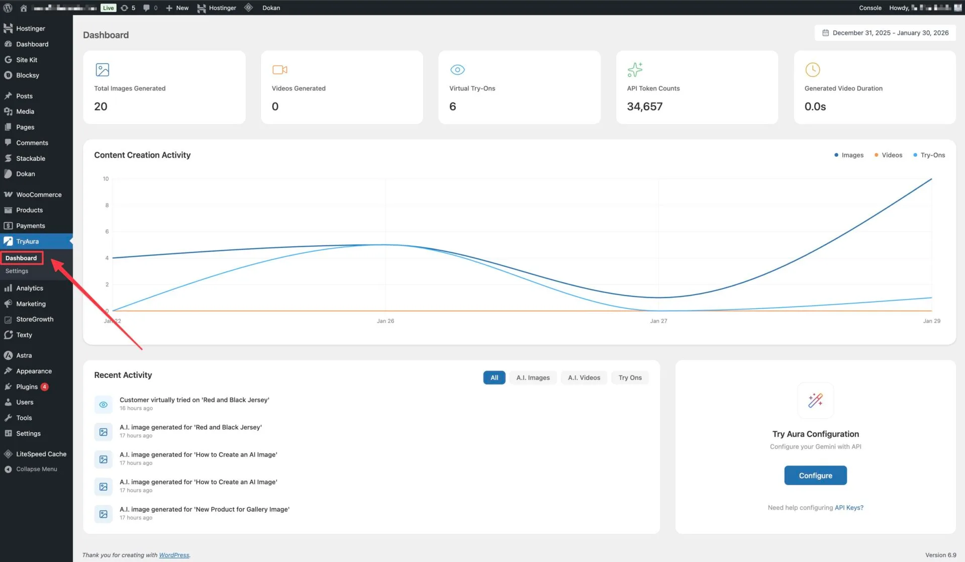 How To Find TryAura Dashboard From The WordPress Admin Panel
