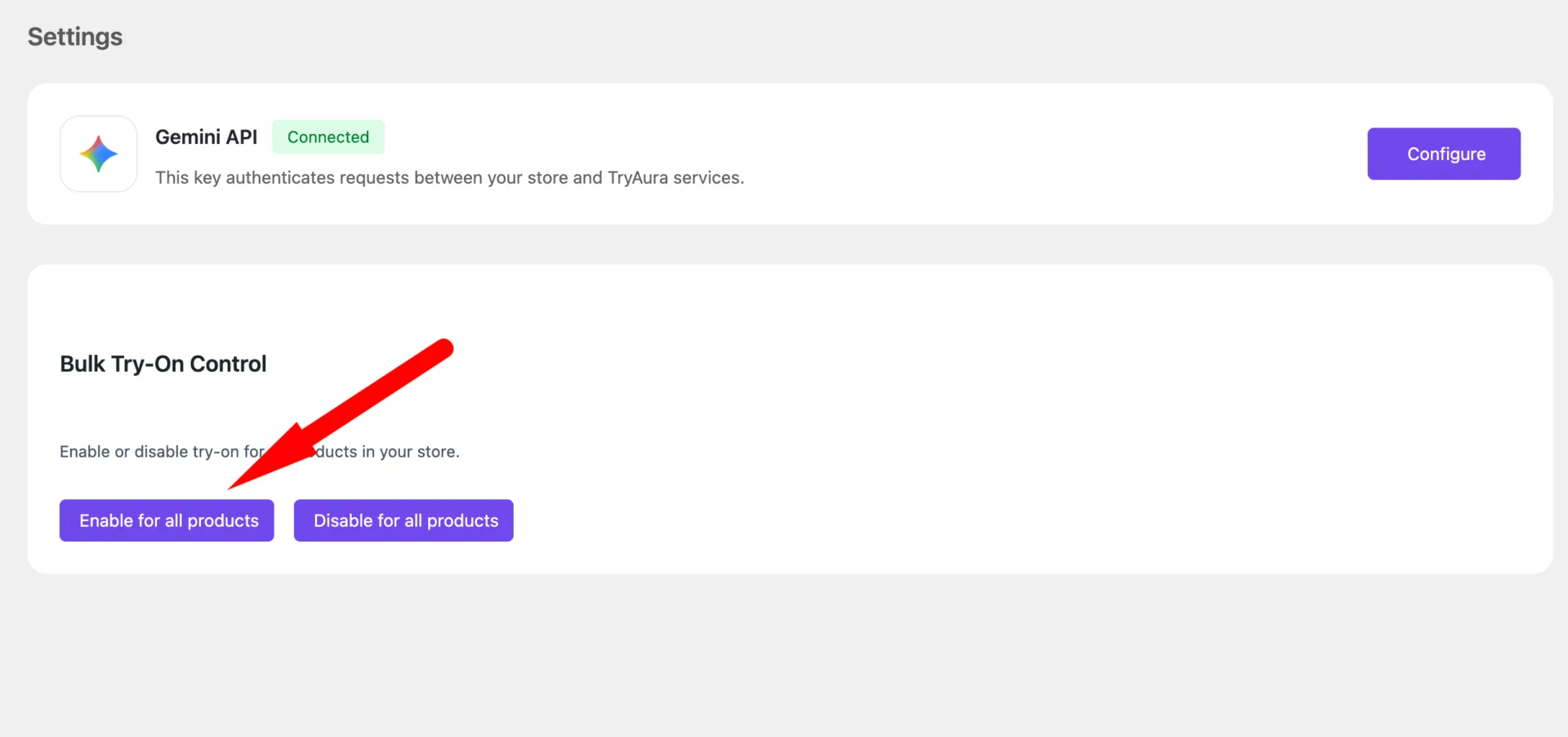 This is a screenshot of Enable for All Products option