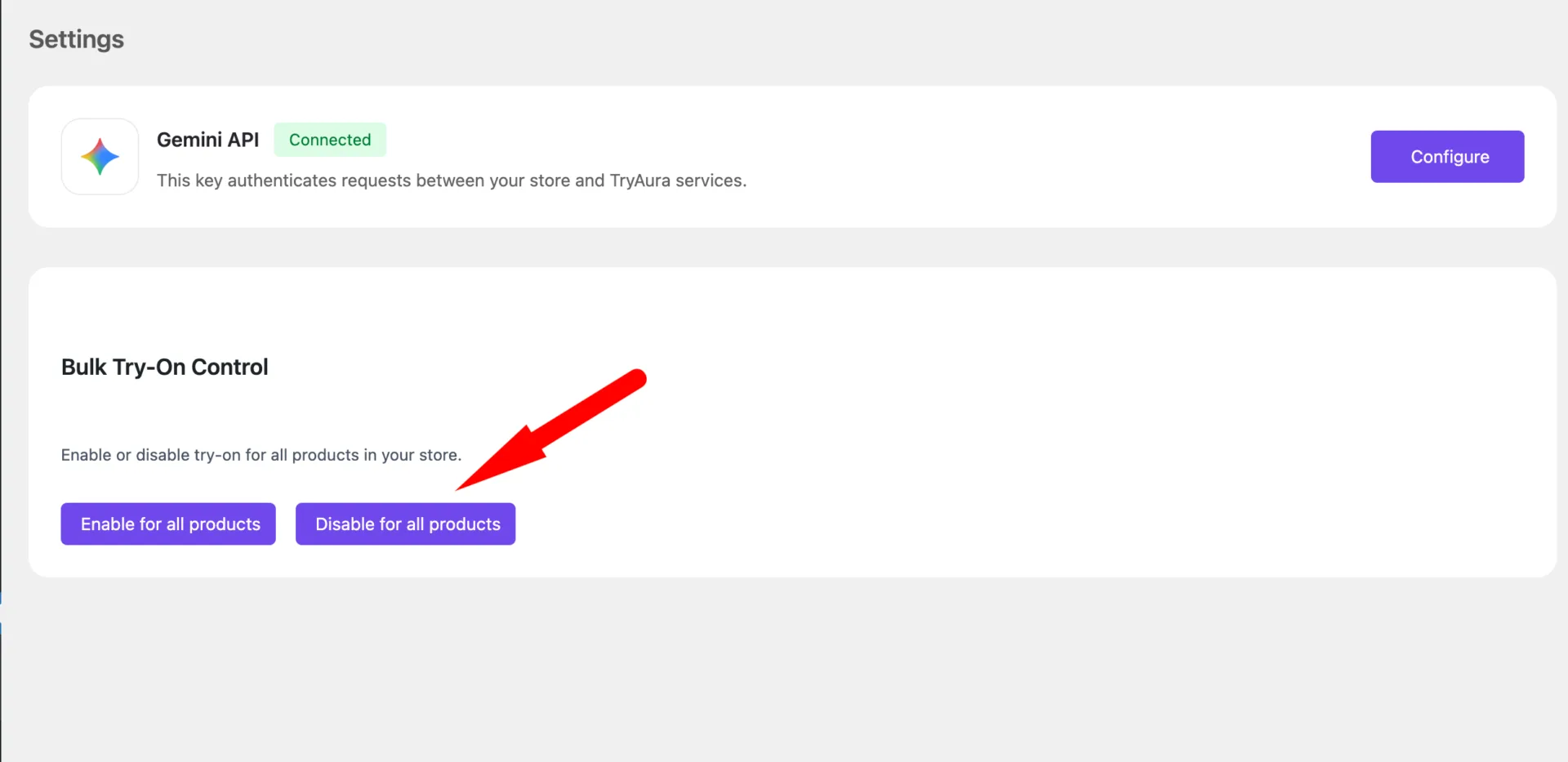 This is a screenshot of disable for all products option