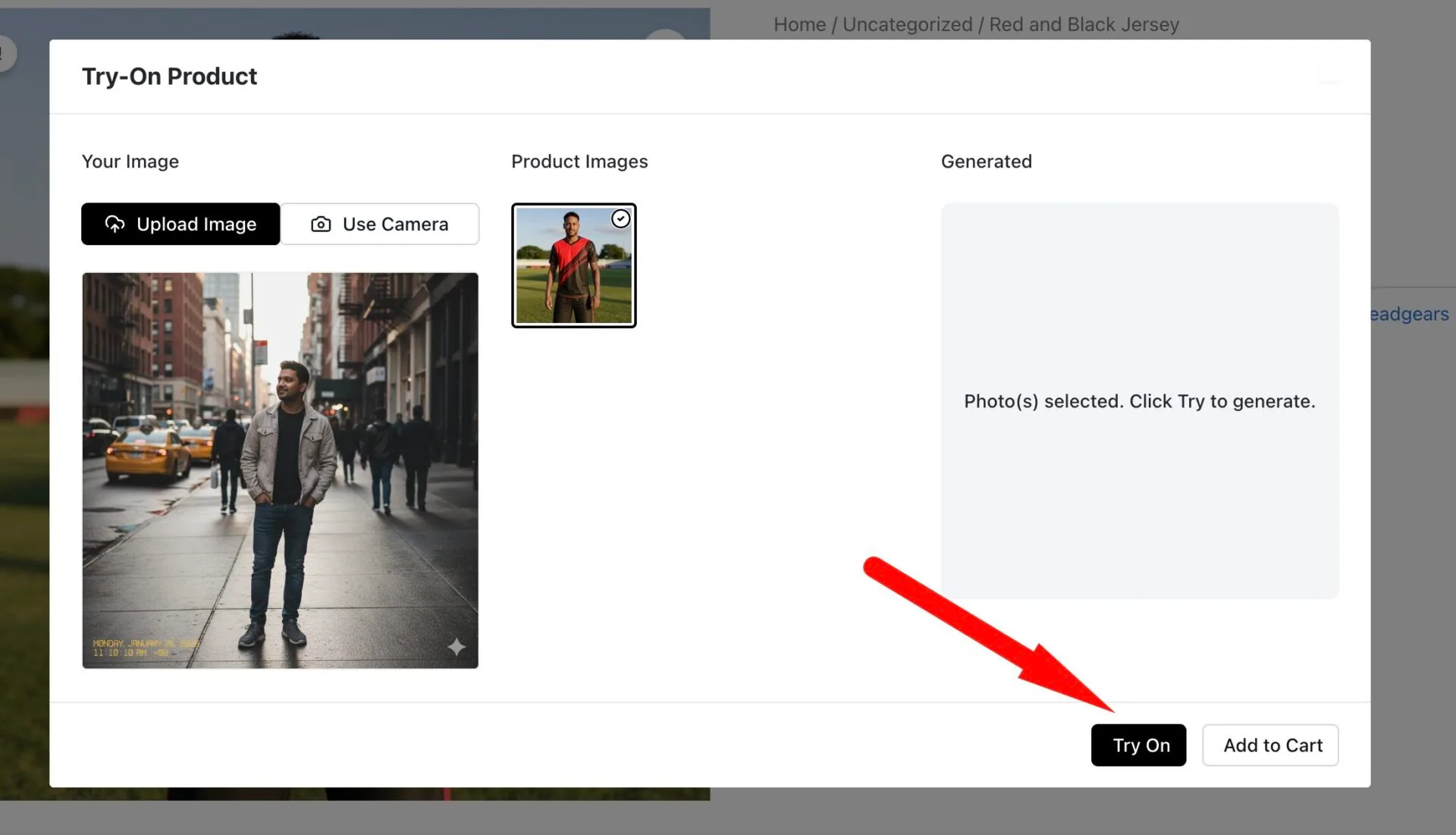 This is a screenshot of try on button on the pop-up