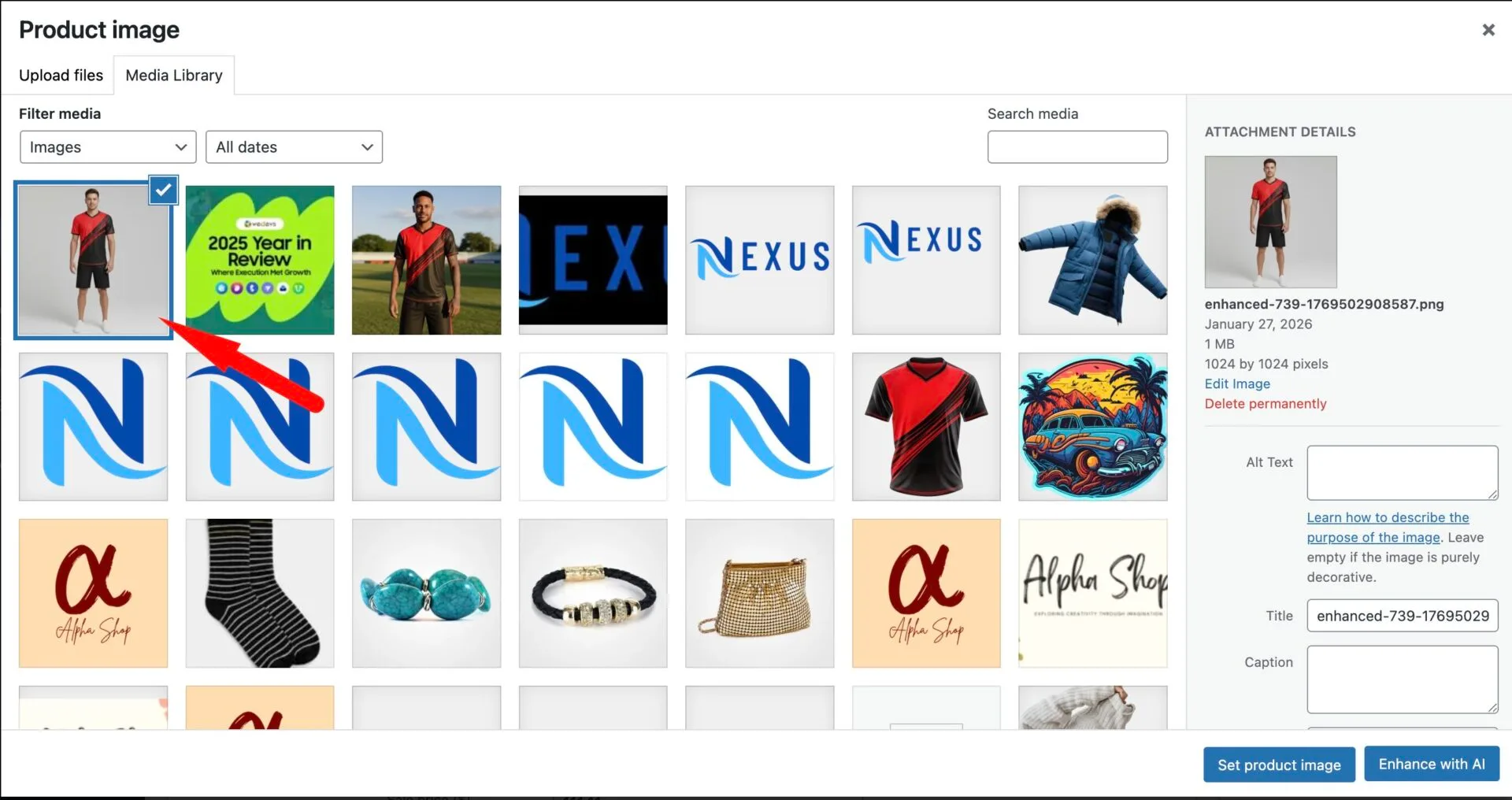 This is a screenshot of adding image to media library