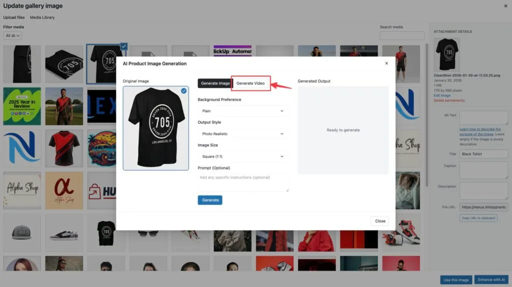 Generate Video Button in WooCommerce