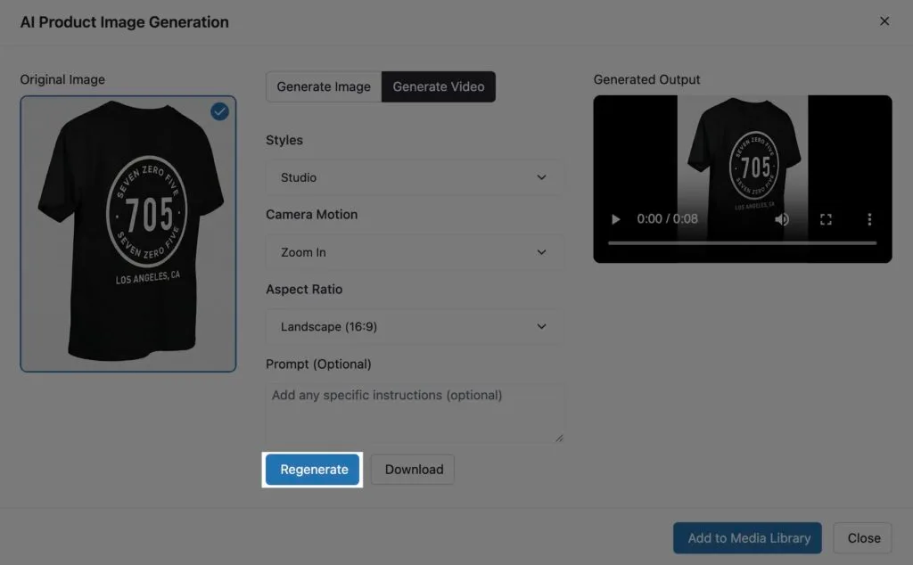 Regenerate Videos using TryAura in WooCommerce