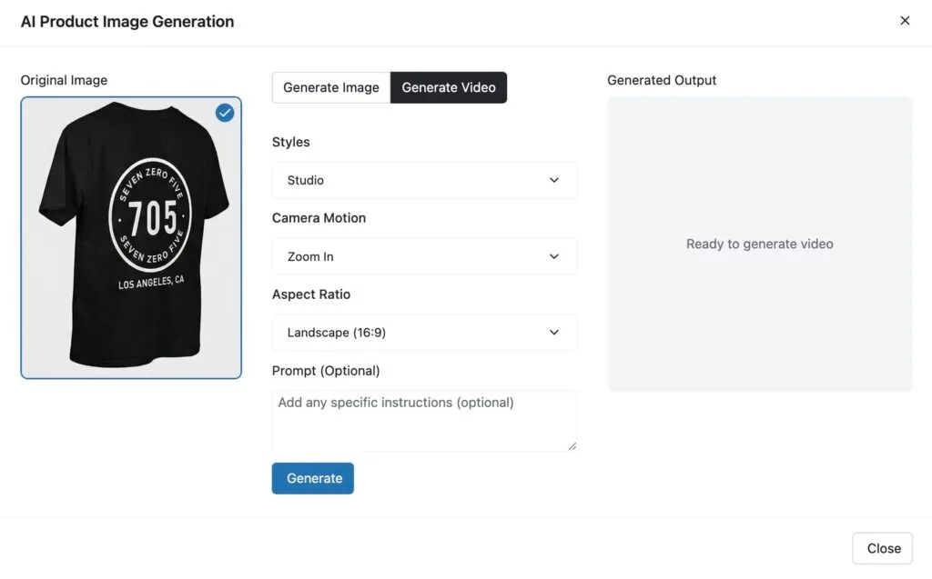 Video Generation Modal in TryAura